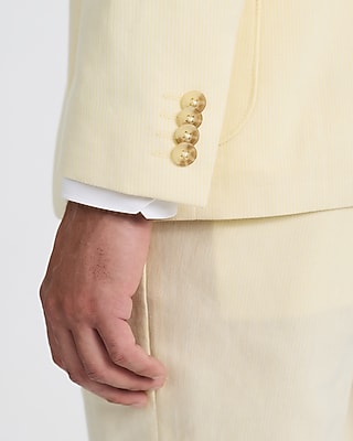 Classic Yellow Striped Linen-Blend Stretch Suit Jacket