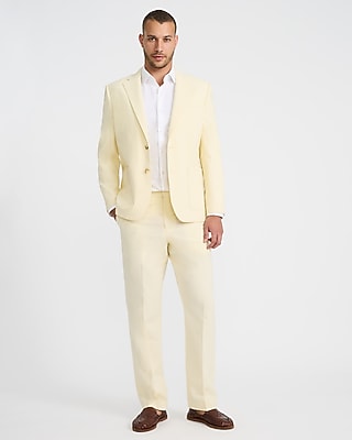 Classic Yellow Striped Linen-Blend Stretch Suit Jacket