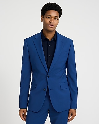 Slim Bright Blue Wool-Blend Washable Modern Tech Suit Jacket