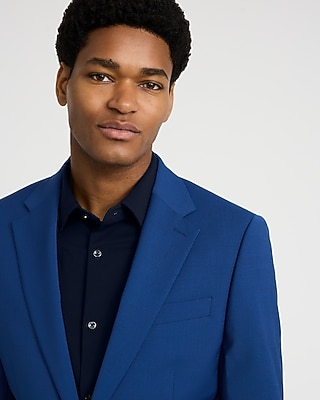 Slim Bright Blue Wool-Blend Washable Modern Tech Suit Jacket