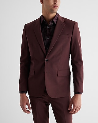 Slim Burgundy Wool-Blend Modern Tech Suit Jacket