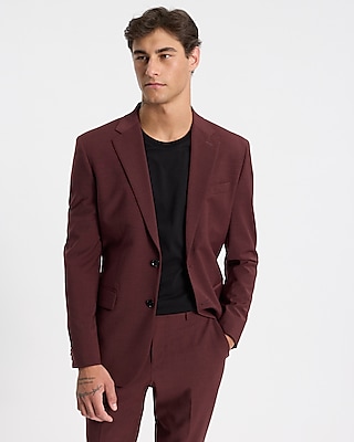 Slim Burgundy Wool-Blend Modern Tech Suit Jacket