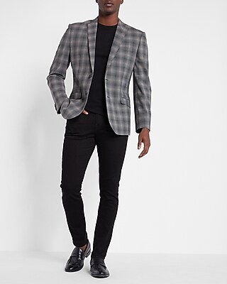 Plaid Black Pants And Gray Blazer Slim Gray Plaid Wool-blend