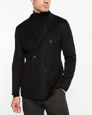 Slim Solid Black Wool-blend Double Breasted Suit Jacket | Express