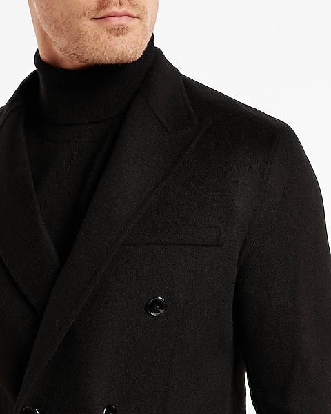 Slim Solid Black Wool-blend Double Breasted Suit Jacket | Express