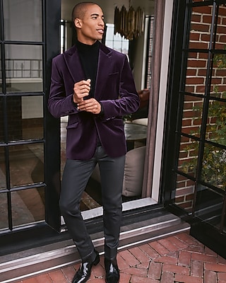Slim Solid Plum Velvet Tuxedo Blazer Express