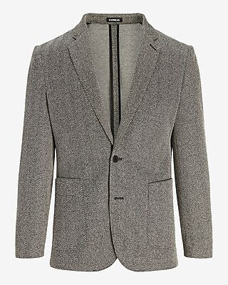 Slim Gray Herringbone Knit Suit Jacket