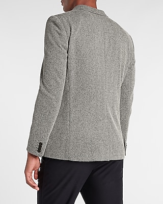 Slim Gray Herringbone Knit Suit Jacket