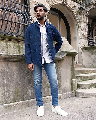 Solid Indigo Textured Chore Jacket