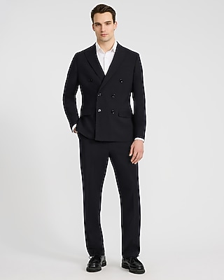 Classic Black Wool-Blend Washable Modern Tech Double Breasted Suit Jacket