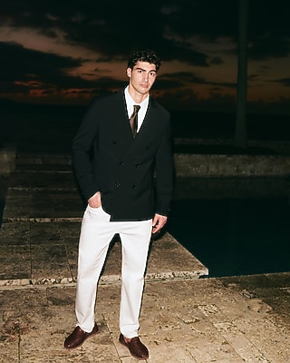 Classic Black Wool-Blend Washable Modern Tech Double Breasted Suit Jacket