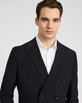 Classic Black Wool-Blend Washable Modern Tech Double Breasted Suit Jacket