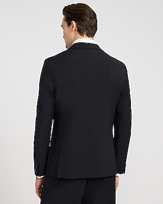 Classic Black Wool-Blend Washable Modern Tech Double Breasted Suit Jacket