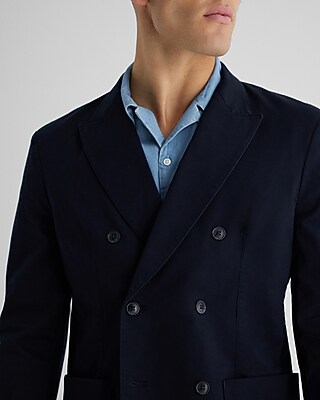 Slim Navy Double Breasted Modern Chino Blazer | Express