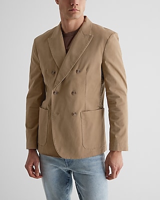 Slim Khaki Double Breasted Modern Chino Blazer