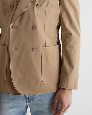 Slim Khaki Double Breasted Modern Chino Blazer