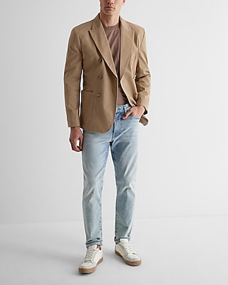 Slim Khaki Double Breasted Modern Chino Blazer