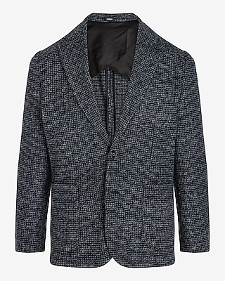 Slim Blue Check Print Wool-Blend Blazer