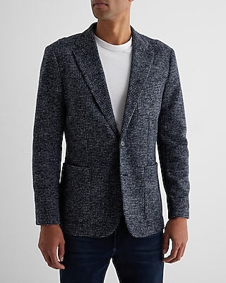 Slim Blue Check Print Wool-Blend Blazer