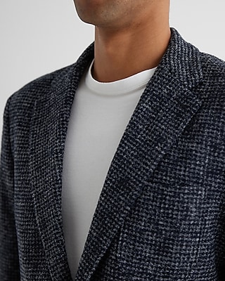 Slim Blue Check Print Wool-Blend Blazer