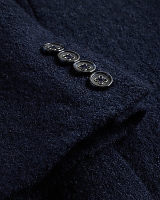 Slim Navy Textured Boucle Wool-Blend Blazer