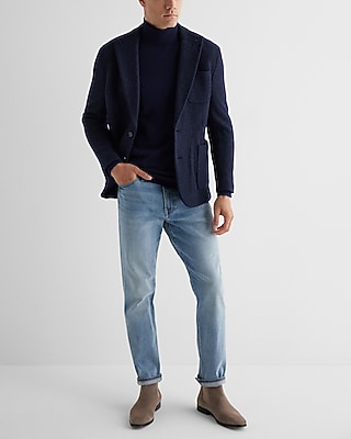 Slim Navy Textured Boucle Wool-Blend Blazer