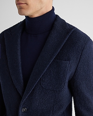 Slim Navy Textured Boucle Wool-Blend Blazer
