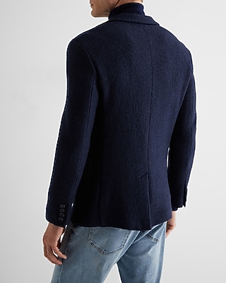 Slim Navy Textured Boucle Wool-Blend Blazer