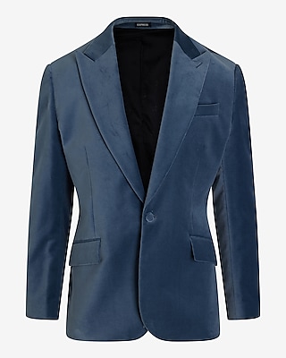 Slim Blue Velvet Tuxedo Blazer