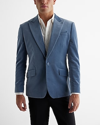 Slim Blue Velvet Tuxedo Blazer