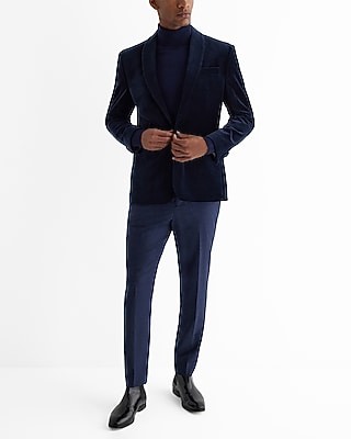 EC - SL VELVET  - NAVY SHAWL LAPEL TUX BLAZER:NAVY:40R