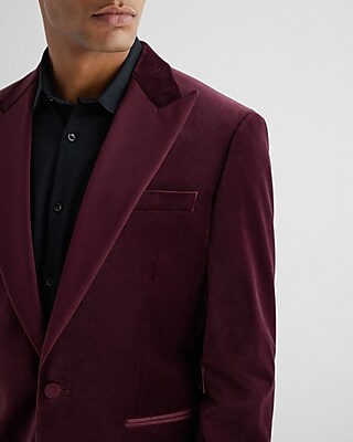 Slim Burgundy Velvet Tuxedo Blazer | Express