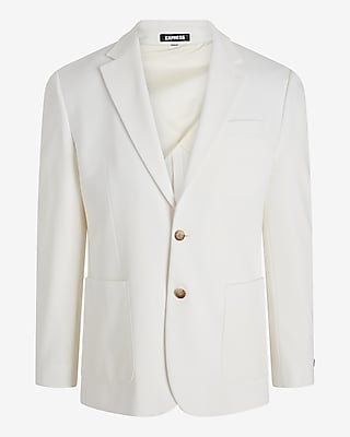 Slim Eggshell White Pique Cotton-Blend Blazer