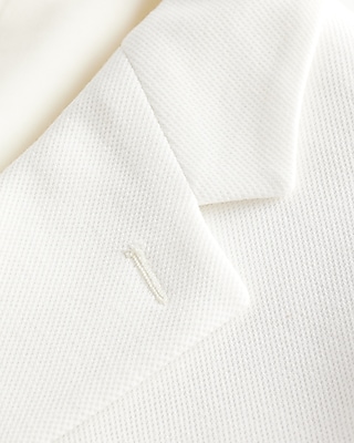 Slim Eggshell White Pique Cotton-Blend Blazer