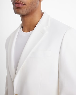 Slim Eggshell White Pique Cotton-Blend Blazer