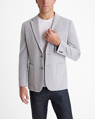 slim light gray pique cotton-blend blazer