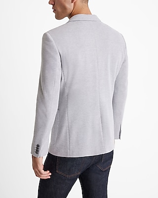 Slim Light Gray Pique Cotton-Blend Blazer