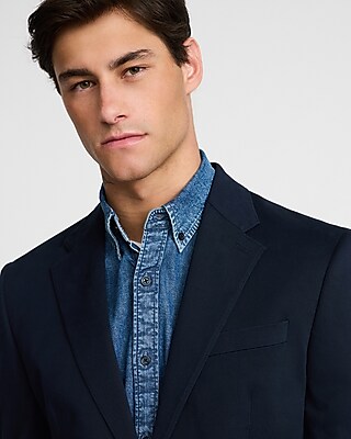 Slim Navy Washable Cotton Stretch Chino Blazer