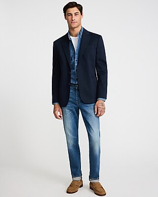 Slim Navy Washable Cotton Stretch Chino Blazer
