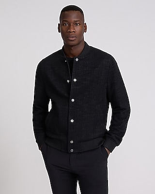 Slim Textured Plaid Boucle Bomber Suit Jacket