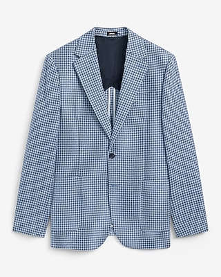 Classic Blue Houndstooth Linen-Blend Blazer - image 5