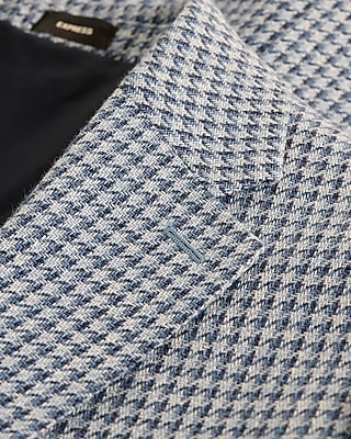 Classic Blue Houndstooth Linen-Blend Blazer