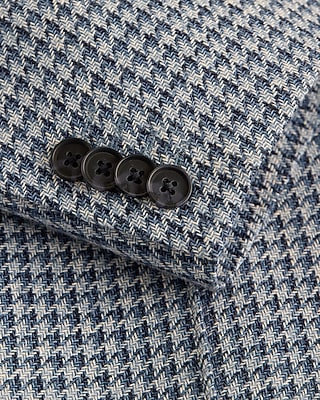 Classic Blue Houndstooth Linen-Blend Blazer