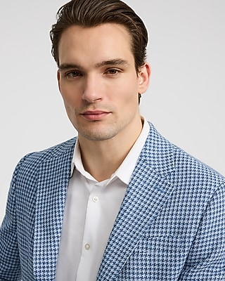 Classic Blue Houndstooth Linen-Blend Blazer - image 2