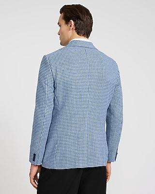 Classic Blue Houndstooth Linen-Blend Blazer - image 3