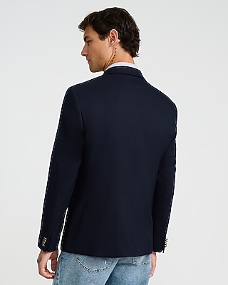 Classic Navy Herringbone Double Breasted Novelty Button Blazer