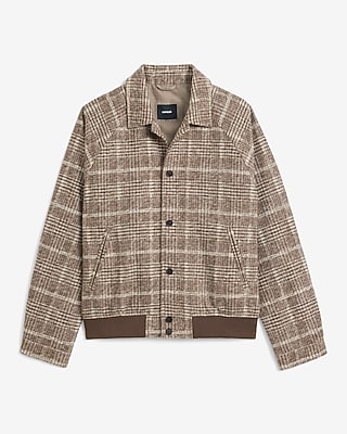 Plaid Boucle Wool-Blend Bomber Jacket