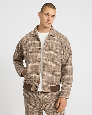 Plaid Boucle Wool-Blend Bomber Jacket