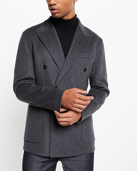 Slim Grey Wool-blend Double Breasted Suit Jacket | Express