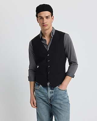 Slim Black Wool-Blend Washable Modern Tech Suit Vest